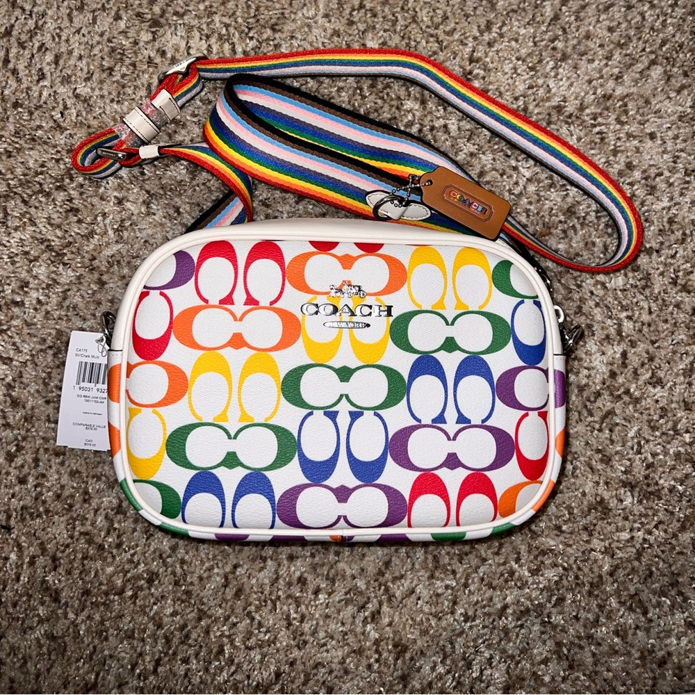 BNWT Coach bag Signature Camera Bag Rainbow Canvas $378